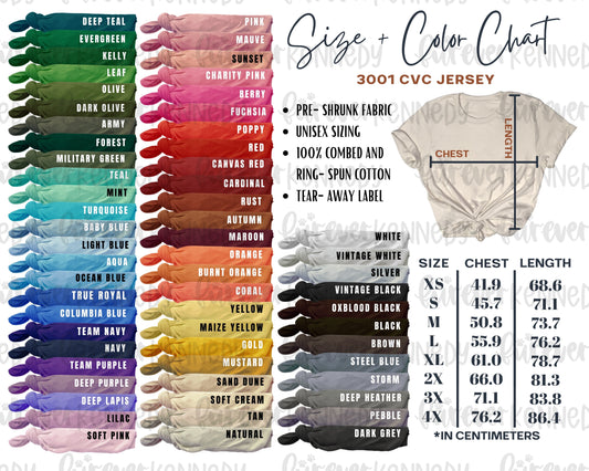 Size & Color Chart: T-SHIRT 3001 CVC