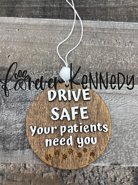 (RTS) Car Charm / Rearview Mirror Charm: Dark wood / white lettering