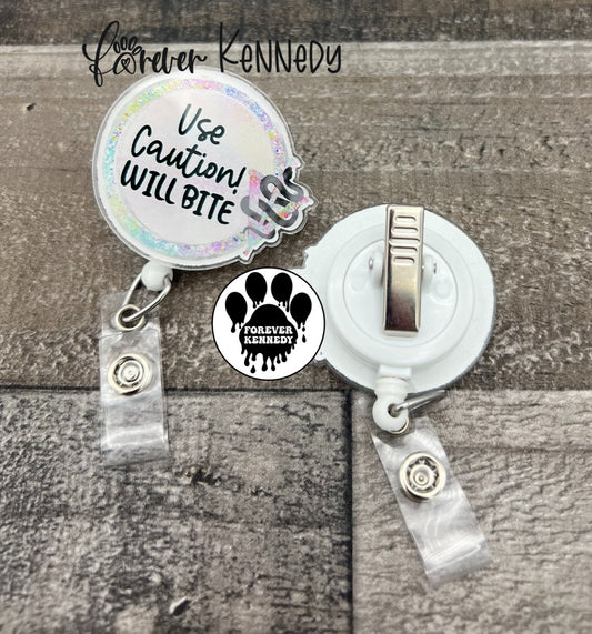 (MTO) Badge Reel: Veterinary/ Use Caution Will Bite