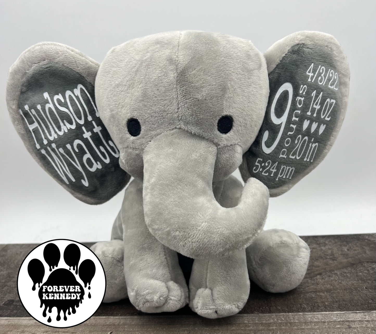 CUSTOM Birth Stat Stuffed Elephant