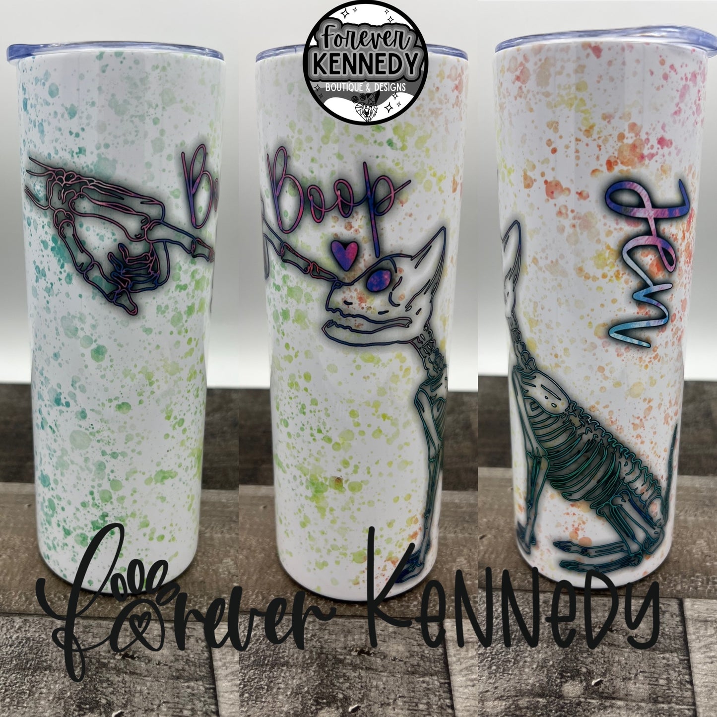 (MTO) Sub Tumbler: COLORFUL Cat skeleton boop