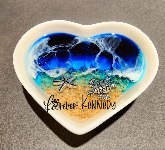 (MTO) Epoxy Ceramic Jewelry Tray / Ocean / Turtle