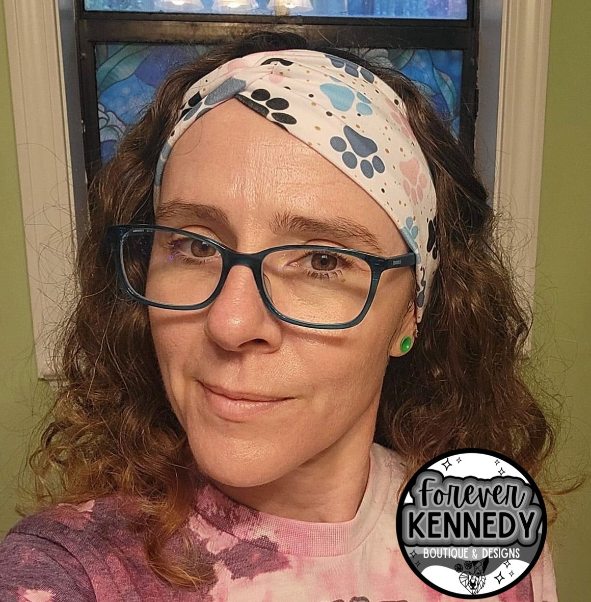 (RTS) Twist Headband: Paw Prints (Blue pink black)