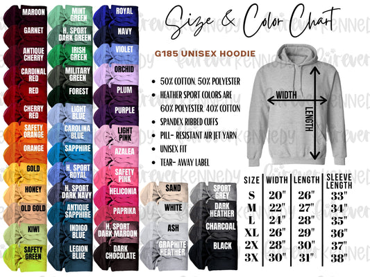 Size & Color Chart: HOODIE G185