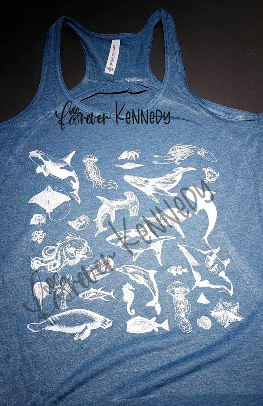 (MTO) Pick your Apparel: Ocean Animal Collage (White)